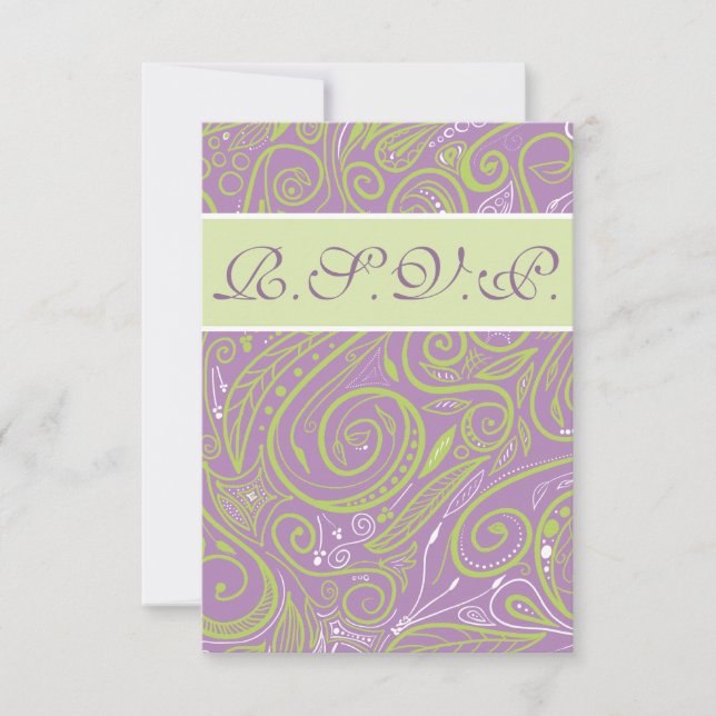 purple and lime paisley wedding theme invitation (Front)