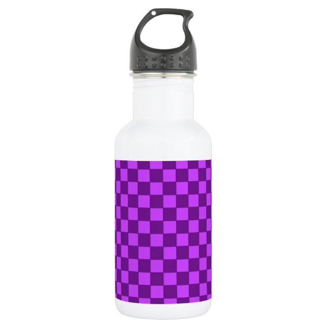 Purple and Magenta Chequerboard Pattern 532 Ml Water Bottle (Front)