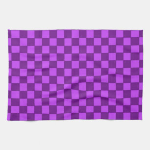 Purple and Magenta Chequerboard Pattern Tea Towel