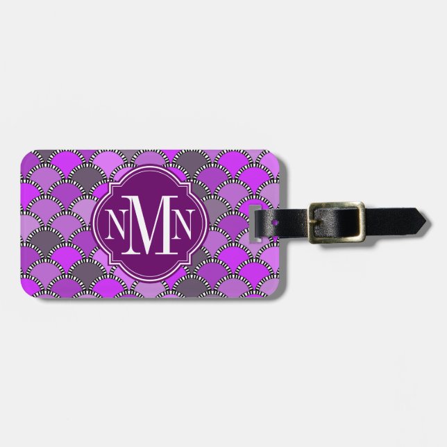 Purple and Mauve Scales Pattern Monogram Luggage Tag (Front Horizontal)