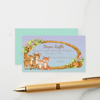 Purple and Mint Woodland Animals Diaper Raffle Enclosure Card