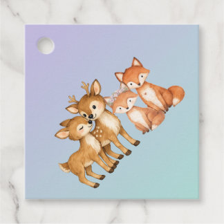 Purple and Mint Woodland Animals Favor Tags