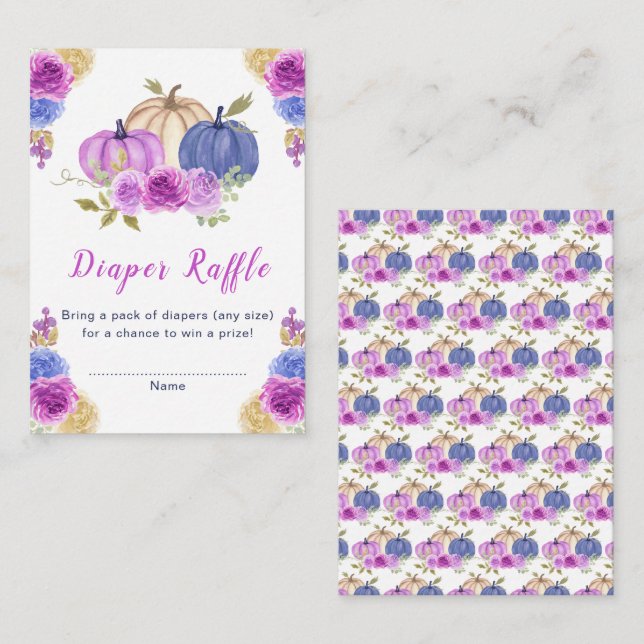 Purple and Navy Blue  Floral Pumpkins Baby Shower  Enclosure Card (Front/Back)