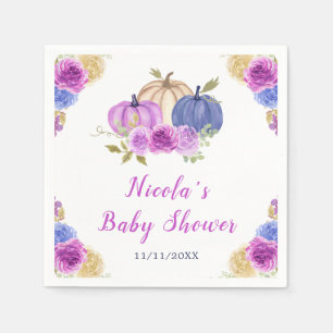 Purple and Navy Blue Floral Pumpkins Baby Shower Napkin
