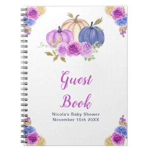 Purple and Navy Blue Floral Pumpkins Baby Shower Notebook