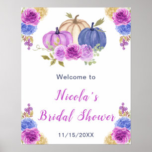 Purple and Navy Blue Floral Pumpkins Bridal  Poster