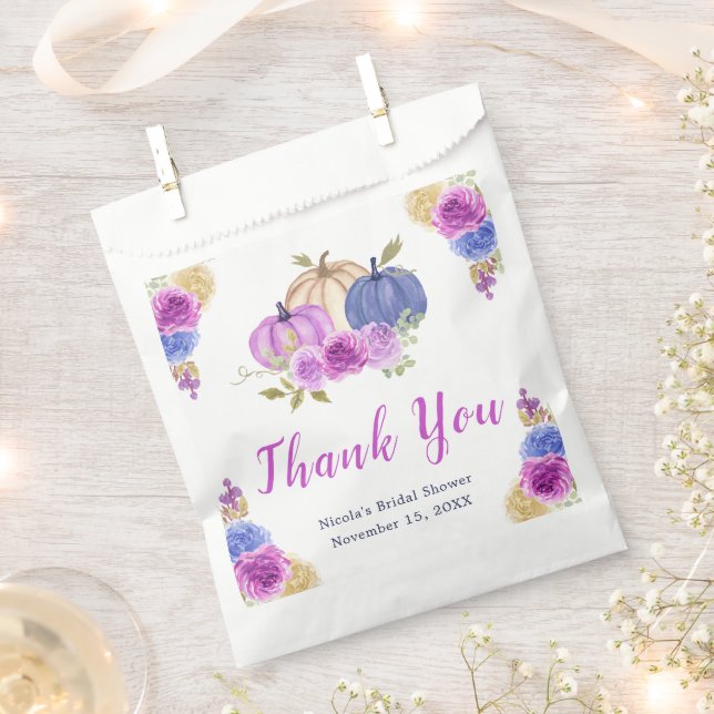 Purple and Navy Blue Floral Pumpkins Bridal Shower Favour Bags (Clipped)