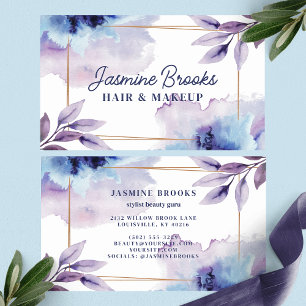 Purple and Navy Watercolor Botanical Leaves Business Card