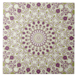 Purple and Olive Geometric Mandala Pattern Tile