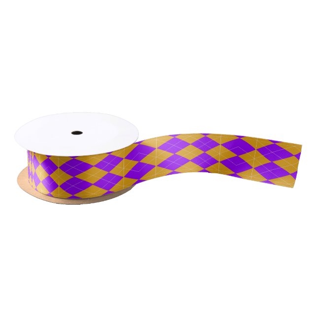Purple and Orange Argyle Satin Ribbon (Spool)