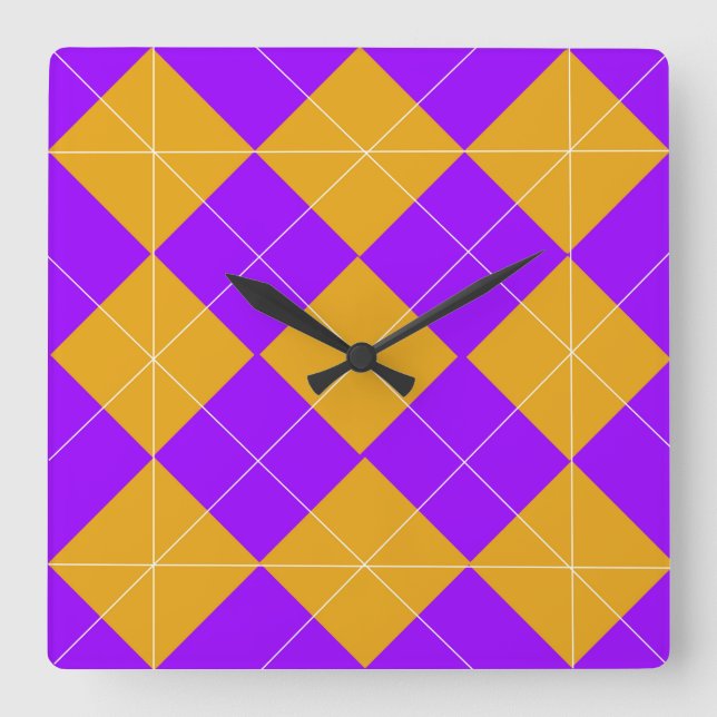 Purple and Orange Argyle Square Wall Clock (Front)