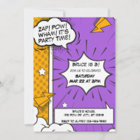 Purple and Orange Comic Birthday Invitation