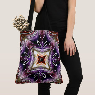 Purple and Orange Cosmic Kaleidoscope Design Tote Bag