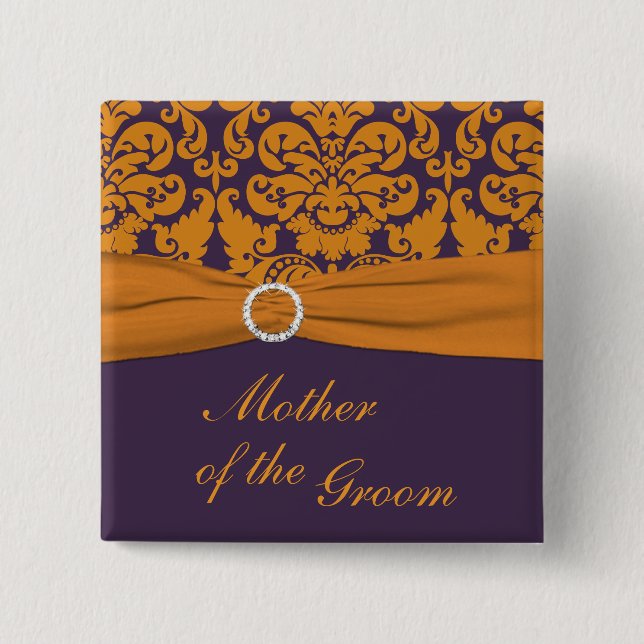 Purple and Orange Damask Mother of the Groom Pin (Front)