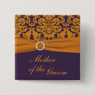 Purple and Orange Damask Mother of the Groom Pin