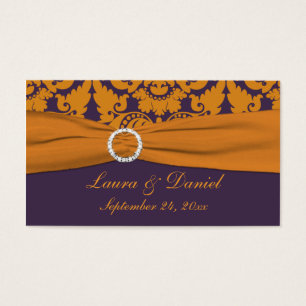 Purple and Orange Damask Wedding Favour Tag