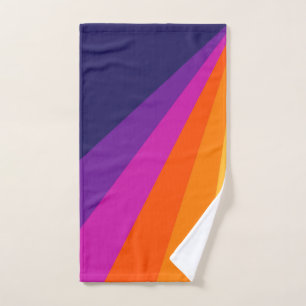Purple and orange diagonal retro stripes bath towel set
