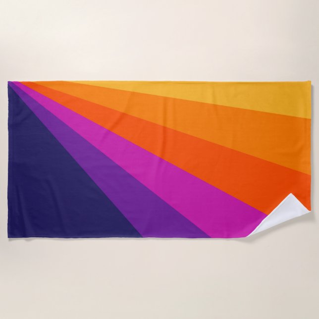 Purple and orange diagonal retro stripes beach towel (Front)