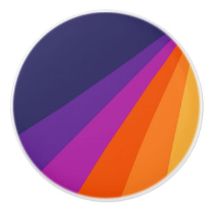 Purple and orange diagonal retro stripes ceramic knob