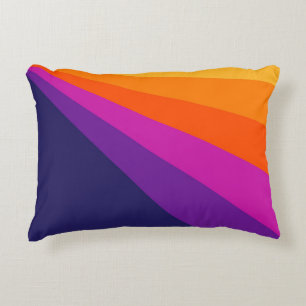 Purple and orange diagonal retro stripes decorative cushion