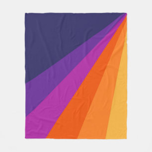 Purple and orange diagonal retro stripes fleece blanket