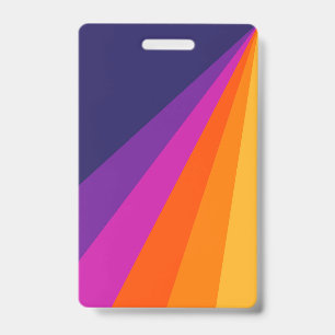 Purple and orange diagonal retro stripes ID badge