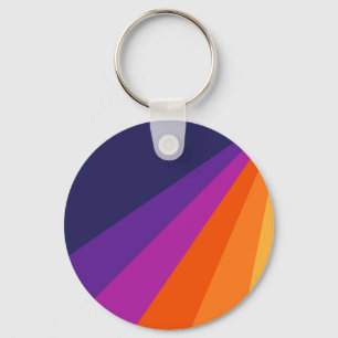 Purple and orange diagonal retro stripes key ring