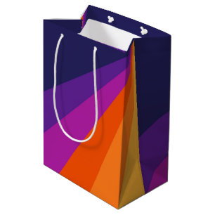 Purple and orange diagonal retro stripes medium gift bag