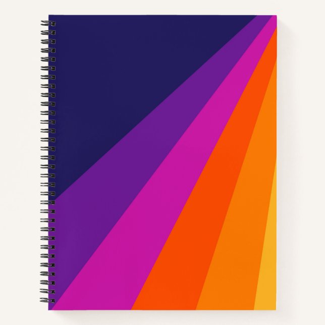 Purple and orange diagonal retro stripes notebook (Front)