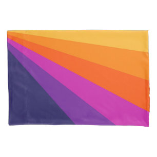 Purple and orange diagonal retro stripes pillowcase