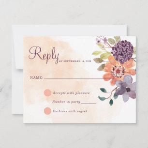 Purple and Orange Fall Floral Autumn Reply RSVP Card