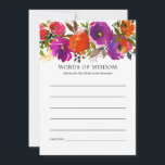 Purple and Orange Floral Bridal Shower Advice Card<br><div class="desc">Purple and orange watercolor roses and peonies bridal shower advice for bride-to-be cards.</div>