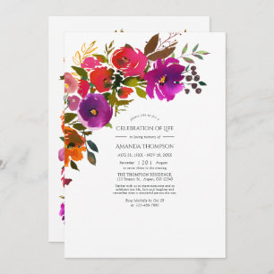 Purple and Orange Floral Celebration of Life Invitation