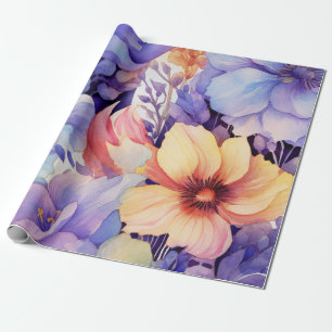 Purple and Orange floral decoupage watercolor Wrapping Paper