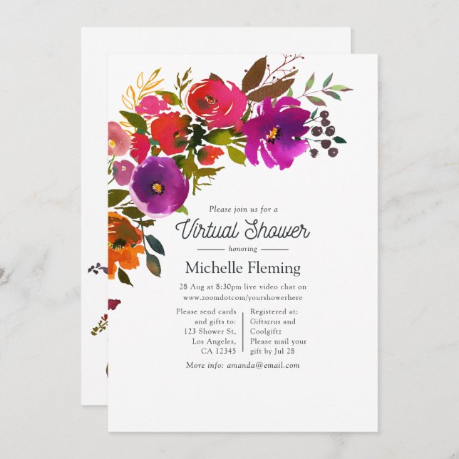 Purple and Orange Floral Virtual Shower Invitation (Front/Back)
