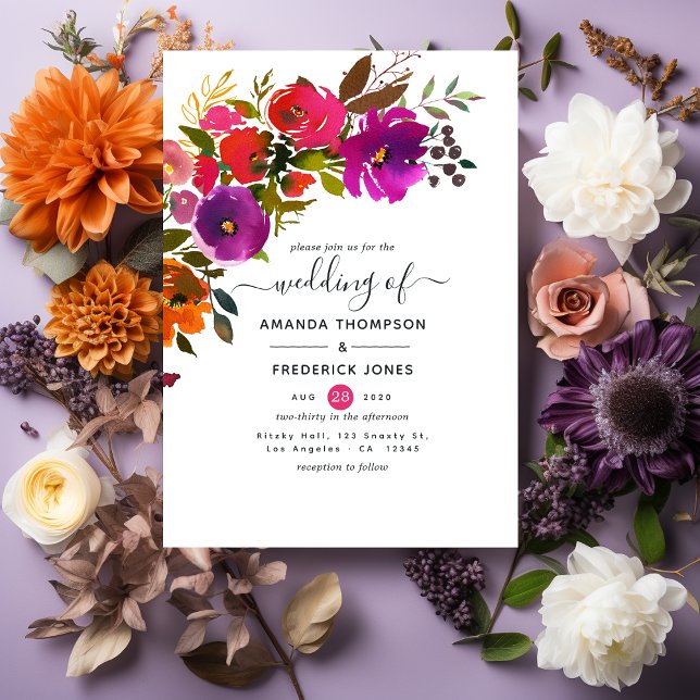 Purple and Orange Floral Wedding Invitation (Creator Uploaded)