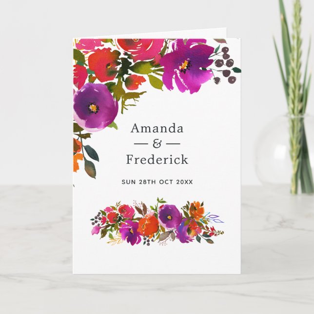 Purple and Orange Floral Wedding Programme (Front)