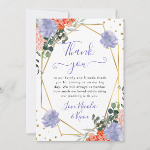 Purple and Orange Flowers Frame Wedding Thank You Card