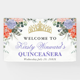Purple and Orange Flowers Quinceanera Banner