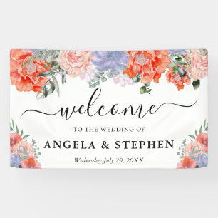 Purple and Orange Flowers Wedding Welcome Banner
