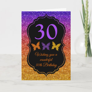 Purple and Orange Gradient Faux Glitter Birthday Card