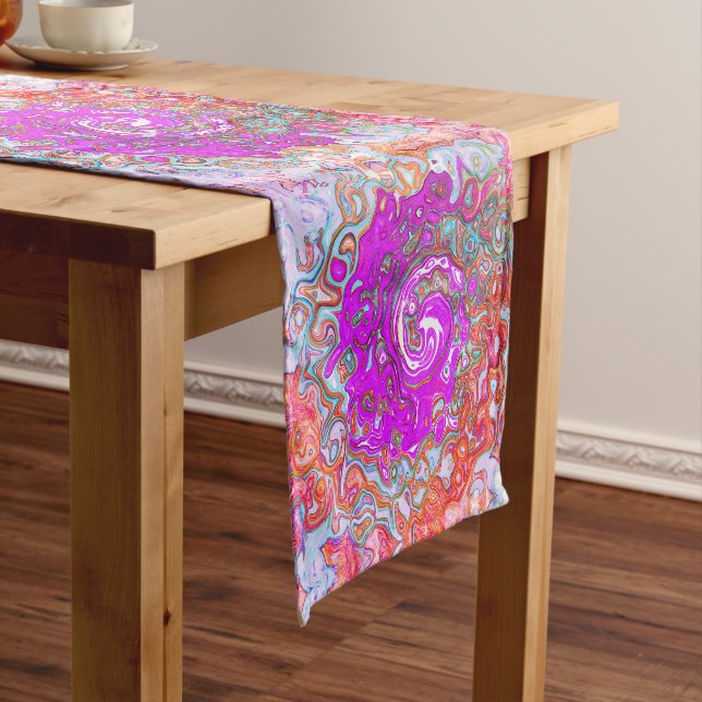 Purple and Orange Groovy Abstract Retro Swirl Long Table Runner (In Situ)