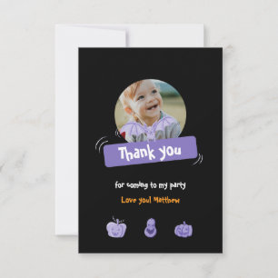 Purple and orange Halloween birthday. Custom Thank You Card
