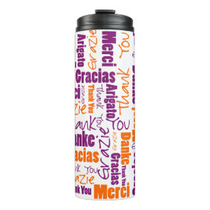 Purple and Orange Multilingual Thank You Thermal Tumbler