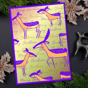 Purple and Orange Reindeer Merry Christmas Holiday Card