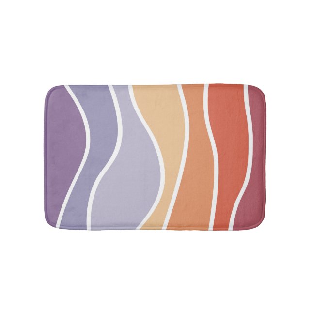 Purple and orange retro style waves bath mat (Front)