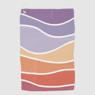 Purple and orange retro style waves golf towel