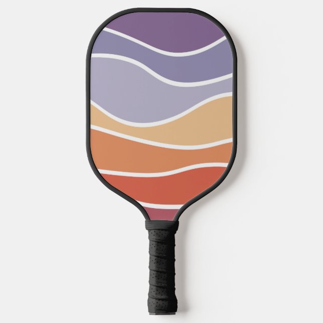 Purple and orange retro style waves pickleball paddle (Front)