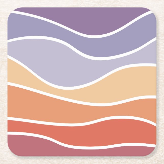 Purple and orange retro style waves square paper coaster (Front)