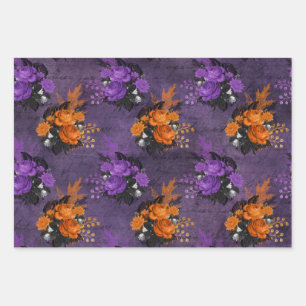 Purple and Orange Roses Wrapping Paper Sheet